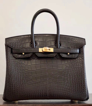 Hermes Birkin 25cm Black Matte Alligator  with Gold hardware