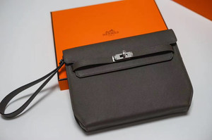 Hermes Kelly Depeches 25 Pochette Black Epsom Palladium Hardware
