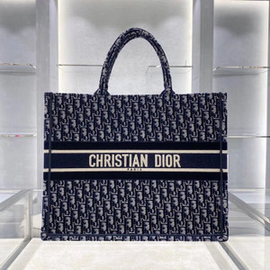 Christian Dior DIOR BOOK TOTE Blue Dior Oblique Embroidered Velvet