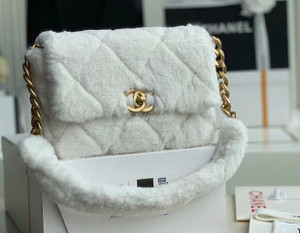Chanel Shearling Lambskin Flap Bag White
