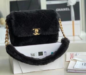 Chanel Shearling Lambskin Flap Bag Black