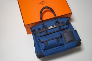 Hermes Limited Edition Cargo Birkin 35 cm Black Swift and Blue  canvas