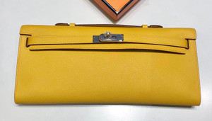 HERMES KELLY CUT CLUTCH BAG JAUNE D'or EPSOM PALLADIUM HARDWARE