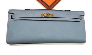 HERMES KELLY CUT CLUTCH BAG BLUE LIN EPSOM GOLD HARDWARE