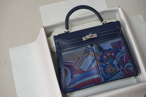 Hermès Kelly Lakis 32 Blue Swift  Palladium Hardware