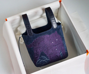 Hermes 2021 Limited Edition Embroidered Picotin lock 18 Touch Suede/ Alligator