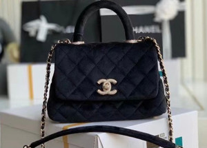 Chanel Mini Velvet Flap Bag with Top Handle and Diamond hardware