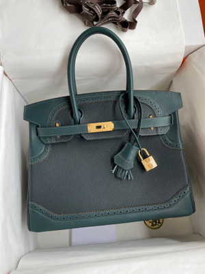 Hermes Limited Edition 6O Vert Cypress Ghillie Birkin 30cm Togo Gold Hardware