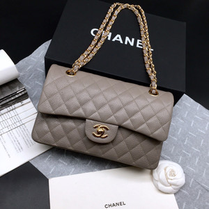 CHANEL 1112 Classic Flap Bag  Khaki  Deerskin Medium Gold HW