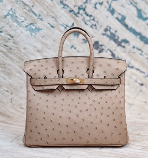 Hermes Etoupe Birkin Bag 25cm KK Ostrich Leather Gold Hardware