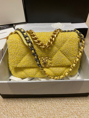Chanel Yellow Tweed 19 flap bag