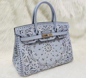 Hermes x Jay Ahr Special Edition custom-embroidering Blue lin Birkin Bag 30cm Epsom Leather Palladium Hardware [Carry by Kylie Jenner, Cardi B]