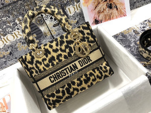 Christian Dior MEDIUM LADY D-LITE BAG Beige Multicolor Mizza Embroidery