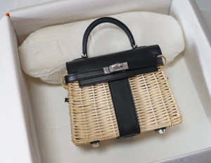 HERMES KELLY 20 MINI PICNIC BLACK SWIFT PALLADIUM HARDWARE
