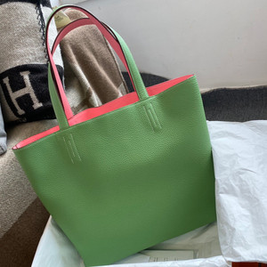 Hermes Double Sens Tote 30 Rose D'ete & Vert Criquet