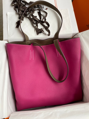 Hermes Double Sens Tote 30 Etoupe & Rose Pourpre