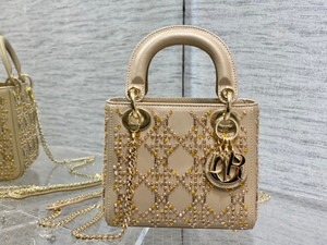 Christian Dior MINI LADY DIOR BAG Metallic Cannage Calfskin with Platinum Beaded Embroidery
