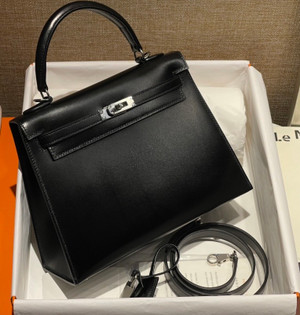 Hermes Black Sellier Kelly Bag Box Leather PHW 28 cm