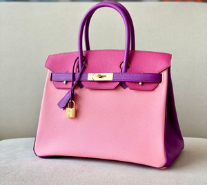 Hermes Special Order Tri-Colour  Rose Confetti, Rose  Pourpre, Anemone  Birkin 30 cm Epsom Gold   Hardware