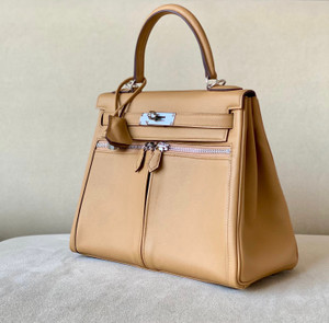 Hermes Special Order Kelly Lakis 32 Biscuit  with Palladium Hardware