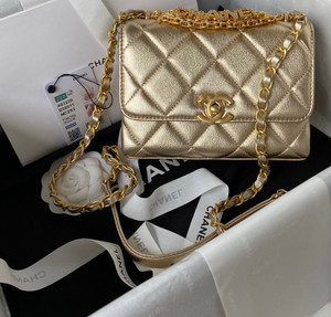 Chanel Diamanté & Gold Metal MINI FLAP BAG 2022 GOLD