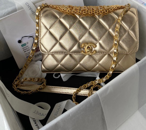 Chanel Diamanté & Gold Metal SMALL FLAP BAG 2022 GOLD