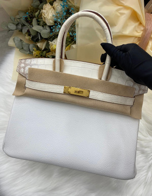 Hermes Birkin Touch 30 Himalaya Niloticus Crocodile & Togo leather with Gold Hardware
