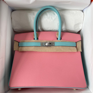 Hermès Special Order Rose Confetti/Blue Birkin 30 cm Epsom Leather Palladium Hardware