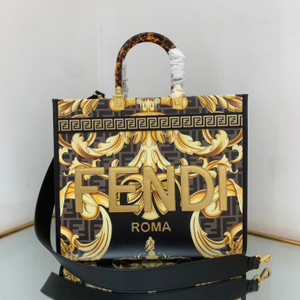 Fendi Sunshine Medium Fendace Printed FF leather shopper Black