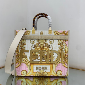 Fendi Sunshine Medium Fendace Printed FF leather shopper White