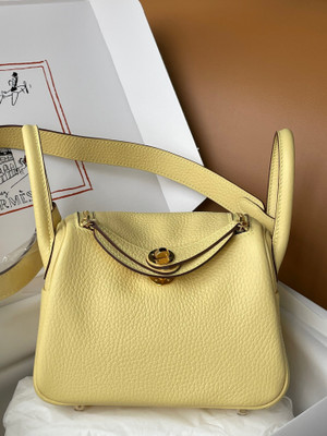 Hermes Mini Lindy 20cm Bag Jaune Poussin Togo Gold Hardware