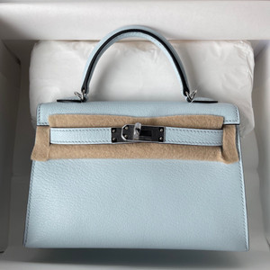 Hermès Bleu Pale  Mini Kelly II Chevre  Mysore Leather Palladium hardware