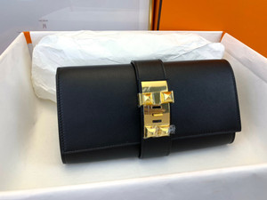 HERMES 23cm Black Swift Leather Gold Plated Medor Clutch Bag