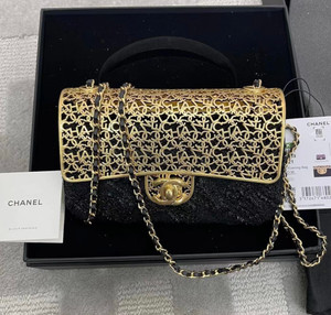 Chanel MINI EVENING BAG Wool Tweed & Gold-Tone Metal Black