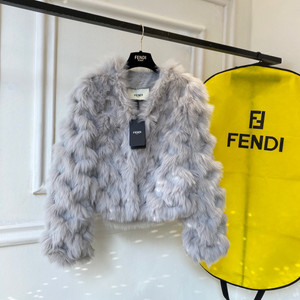 Fendi Bomber jacket Grey fox fur jacket