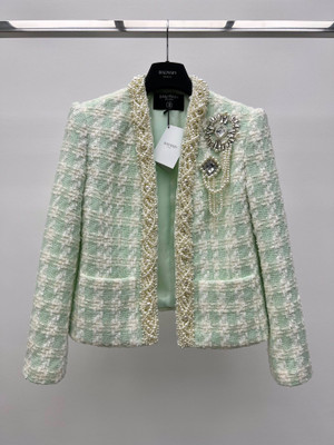 Balmain Tweed spencer jacket with embroidery Green