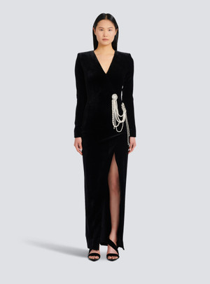 Blamain Long velvet dress with embroidery