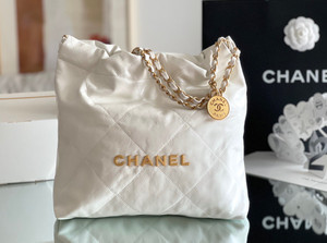 Chanel CHANEL 22 SMALL WHITE HANDBAG WITH GOLD HARDWARE