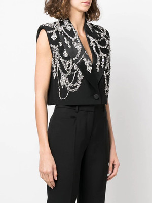 Alexander McQueen Women's Sleeveless Embroidered Jacket in Black