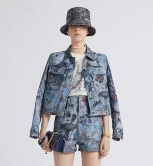 Christian Dior JACKET Blue Cotton Denim with Dior Jardin Magique Motif