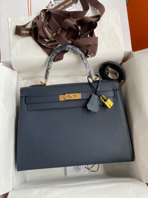 Hermès Bleu Nuit Sellier Kelly 32  Epsom Gold Hardware