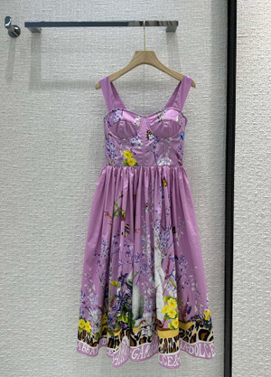 Dolce & Gabbana Calf-length bustier dress in rabbit-print poplin