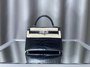 Hermes Black Mini Kelly II 20 Alligator Palladium Hardware