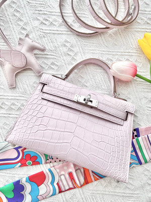 Hermes Mauve Pale Mini Kelly II 20 Alligator Palladium Hardware