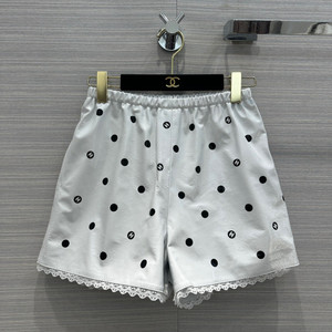 Chanel SS2023 Embroidered Calfskin & Lace shorts White