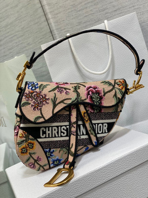 Christian Dior SADDLE BAG Pink Multicolor Dior Petites Fleurs Embroidery