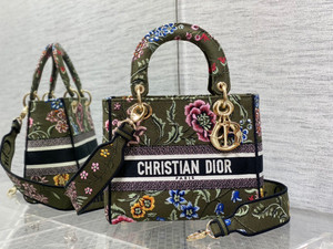 Christian Dior MEDIUM LADY D-LITE BAG Green Multicolor Dior Petites Fleurs Embroidery