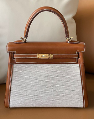Hermès Kelly Sellier 25 Toile and Barenia  Gold Hardware
