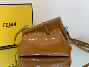 Fendi First Midi Brown patent leather bag