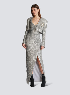 Balmain Short sequin jacket Silver